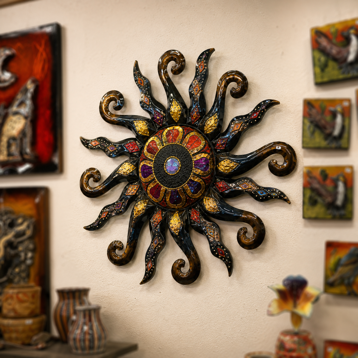 Hand Painted Metal Sun Wall Decor