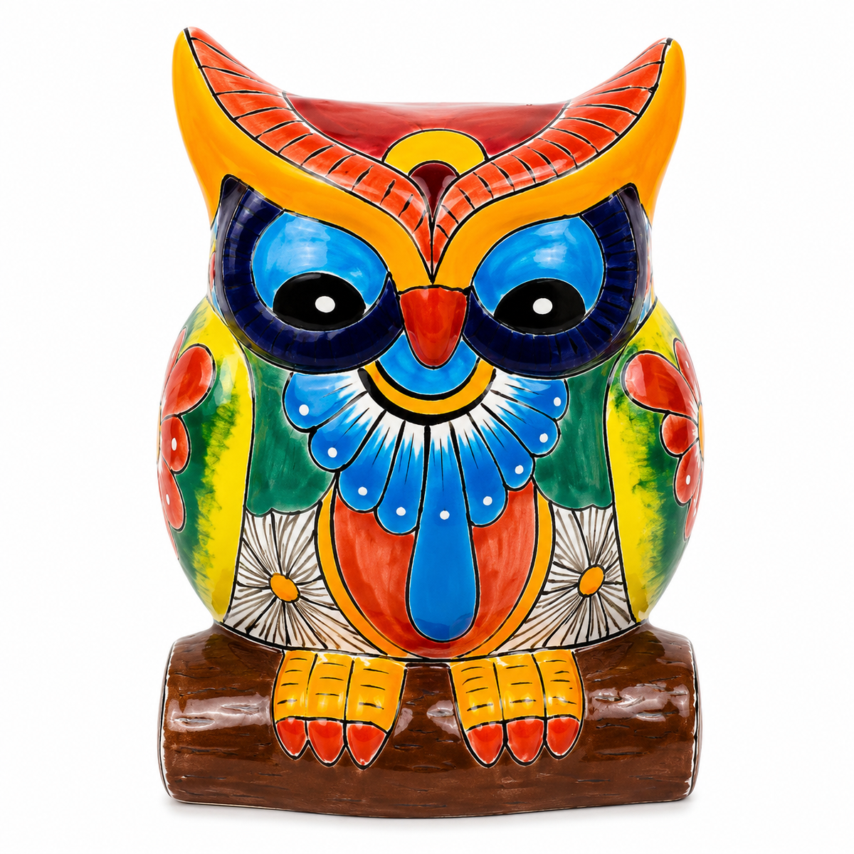 Ceramic Owl Figurine with Floral Pattern