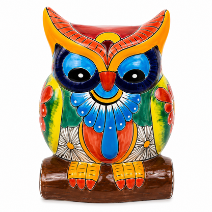 Ceramic Owl Figurine with Floral Pattern