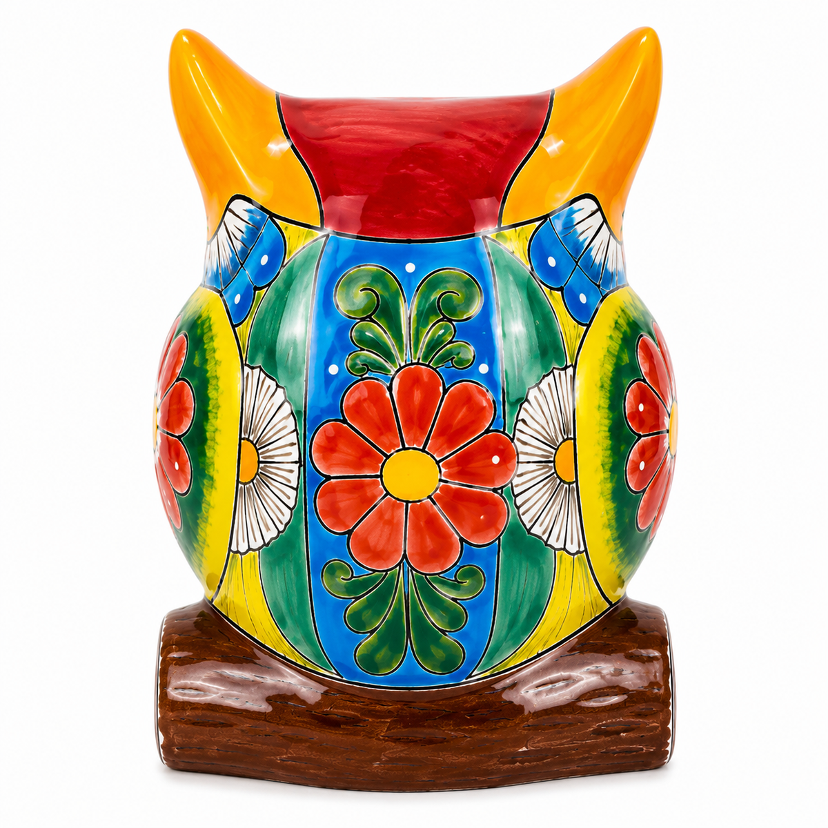 Ceramic Owl Figurine with Floral Pattern