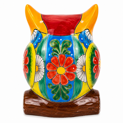 Ceramic Owl Figurine with Floral Pattern