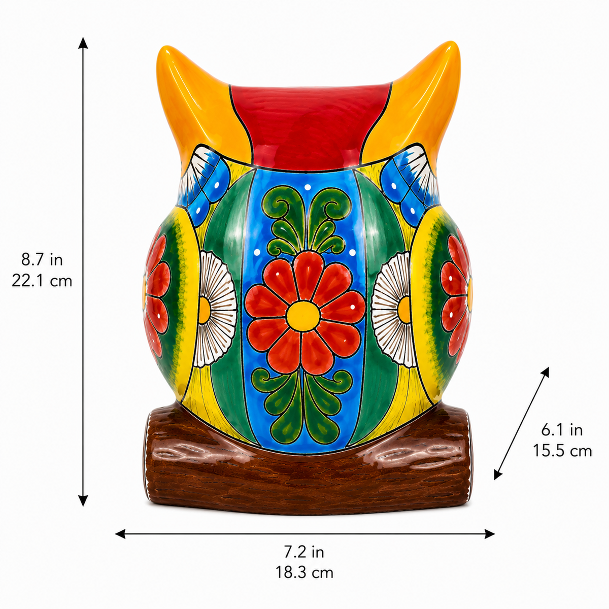 Ceramic Owl Figurine with Floral Pattern