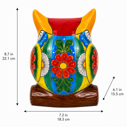 Ceramic Owl Figurine with Floral Pattern