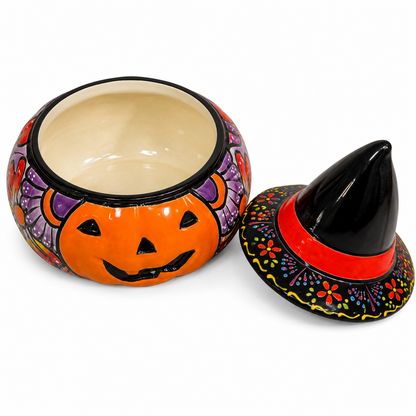 Ceramic Pumpkin Witch Hat Halloween Container