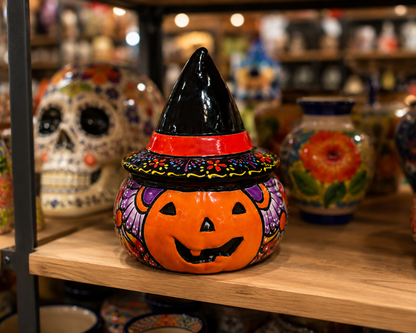 Ceramic Pumpkin Witch Hat Halloween Container