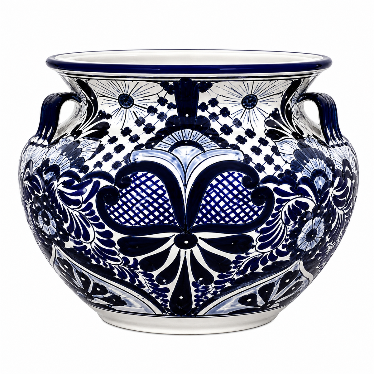 Hand Painted Ceramic Round Planter with Handles
