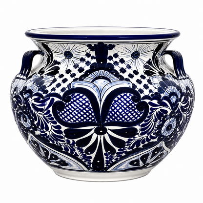 Hand Painted Ceramic Round Planter with Handles