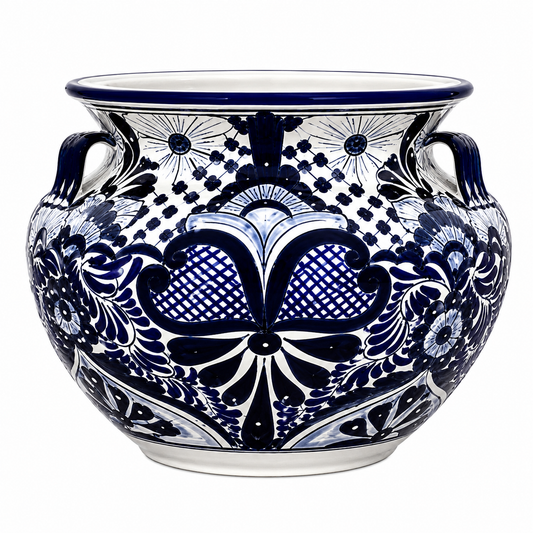 Hand Painted Ceramic Round Planter with Handles