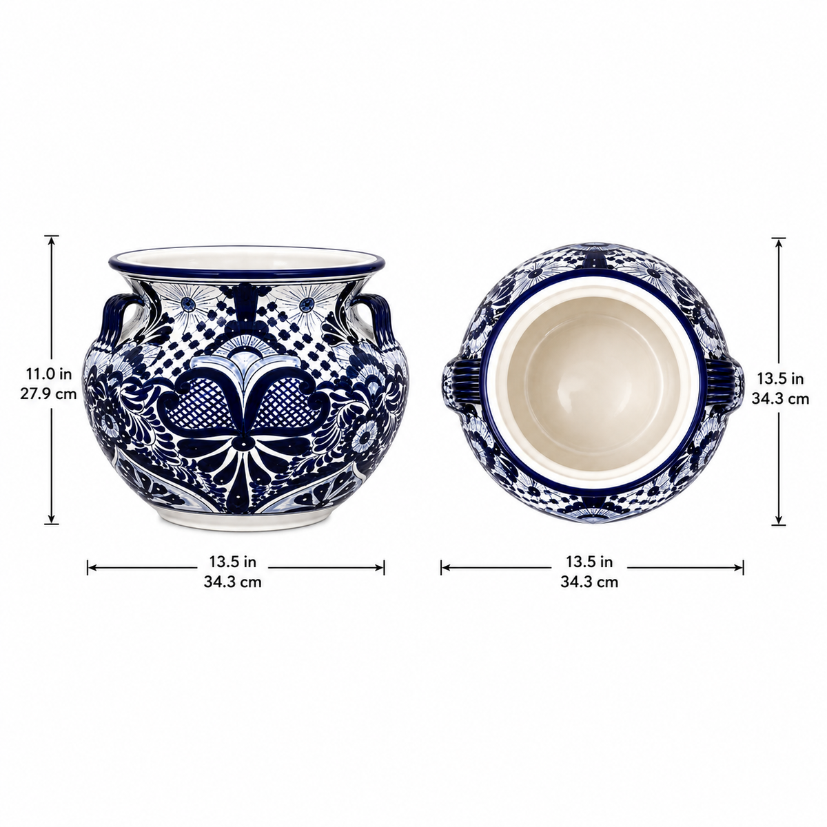 Hand Painted Ceramic Round Planter with Handles