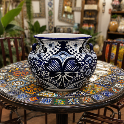 Hand Painted Ceramic Round Planter with Handles