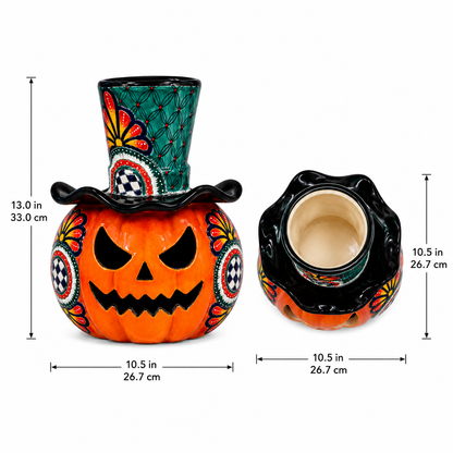 Hand Painted Ceramic Pumpkin with Top Hat