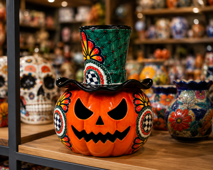 Hand Painted Ceramic Pumpkin with Top Hat