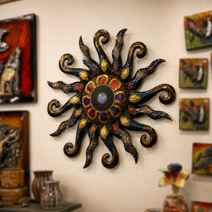 Hand Painted Metal Sun Wall Decor