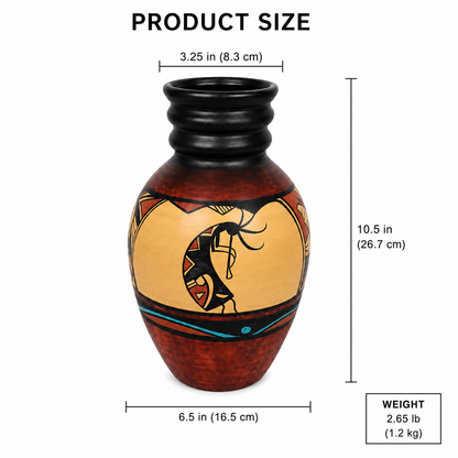 A decorative ceramic vase with dimension callouts showing a height of 10.5 inches, a top diameter of 3.