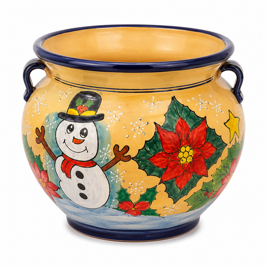 Ceramic Christmas Snowman Planter Pot with Handles