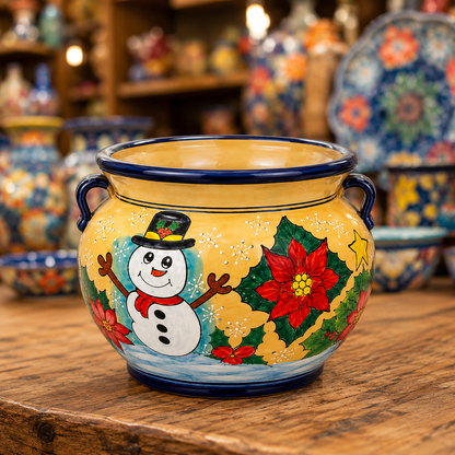 Ceramic Christmas Snowman Planter Pot with Handles